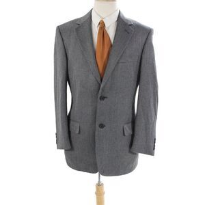 Andrew Fezza Mens Herringbone Print Blazer Jacket Gray Black Size 38 Regular